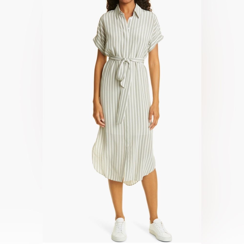 Club Monaco - Silk Striped Midi Dress with Belt, Size 0